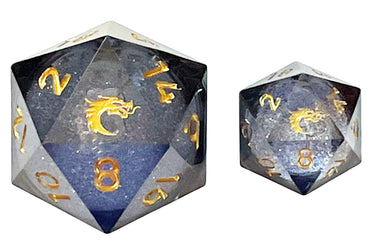 Old School Dice: Sharp Edged 35mm D20 - Liquid Infused - Obsidian Fury