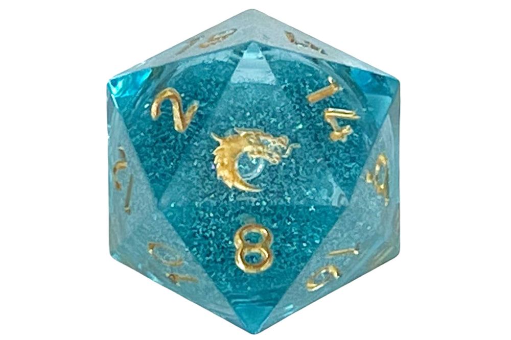 Old School Dice: Sharp Edged 35mm D20 - Liquid Infused - Emerald Fury