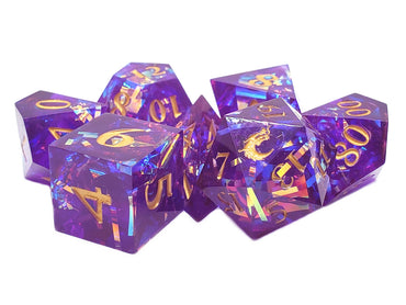 Old School Dice: Sharp Edged 7-Piece Dice Set - Amethyst Blast