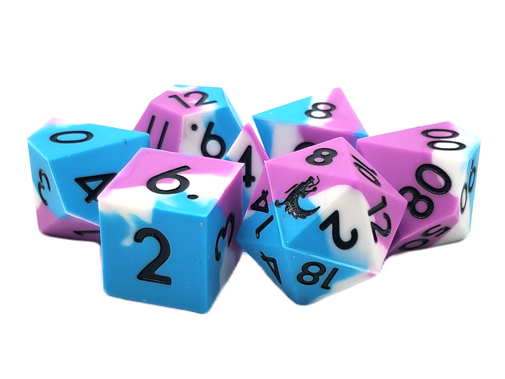 Old School Dice: Silicone 7-Piece Sets - Blue, White & Lilac