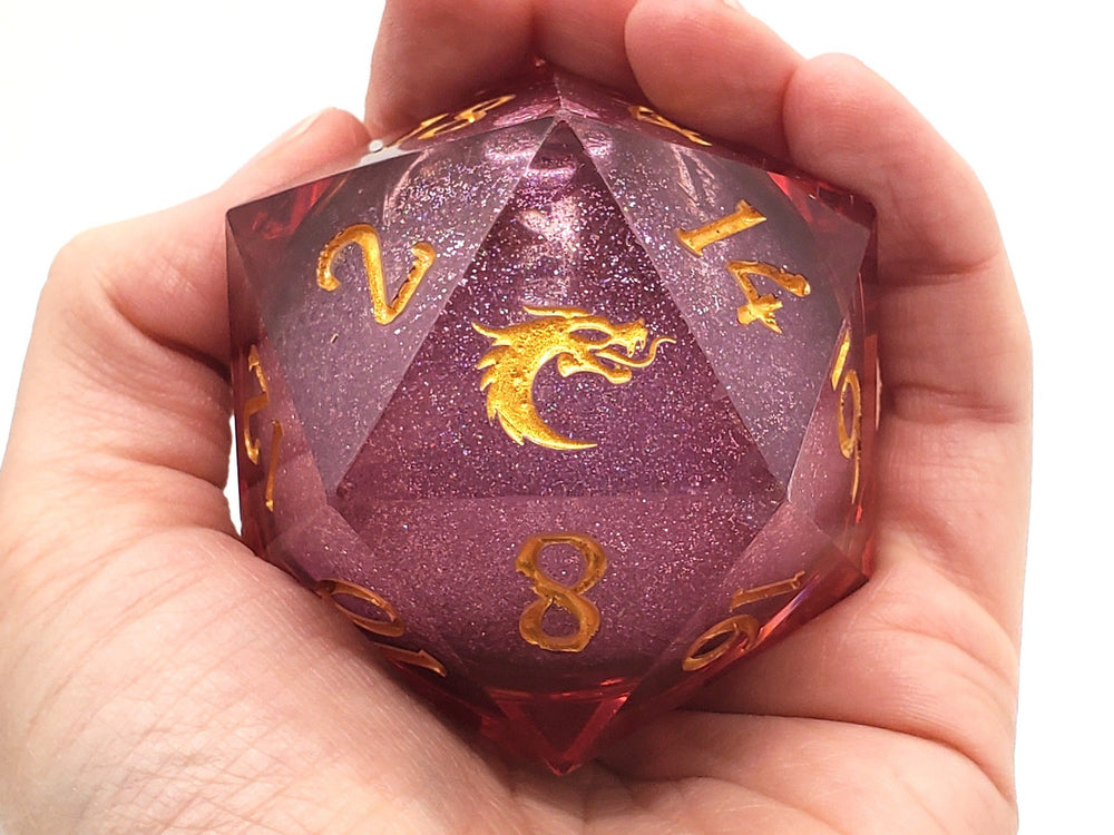 Old School Dice: Sharp Edged 55mm D20 - Liquid Infused - Crimson Fury