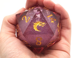 Old School Dice: Sharp Edged 55mm D20 - Liquid Infused - Crimson Fury