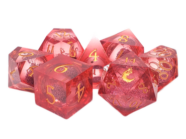 Old School Dice: Sharp Edged 7-Piece Dice Set - Liquid Infused - Crimson Fury