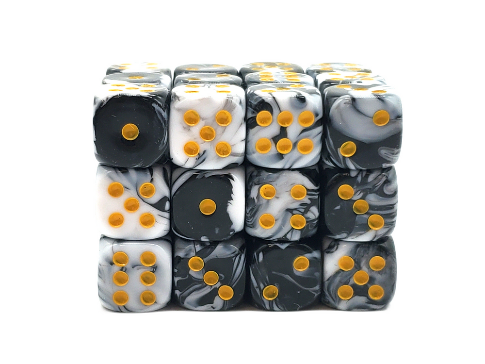 Old School 36ct 12mm D6 Dice Set: Vorpal - Black & White w/Gold