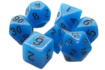 Old School 7 Piece DnD RPG Dice Set: Glow Dice - Blue