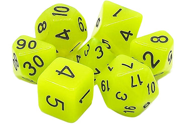 Old School 7 Piece DnD RPG Dice Set: Glow Dice - Yellow
