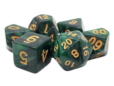 Old School 7 Piece DnD RPG Dice Set: Galaxy - Green & Black
