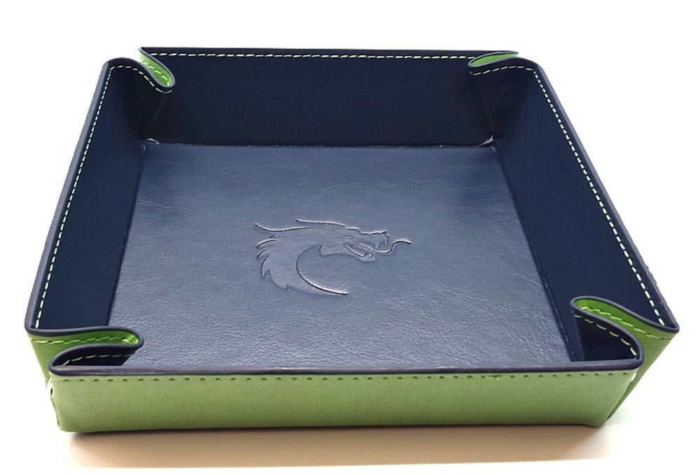 Old School Dice: Square Rolling Tray - Green w/ Blue Back