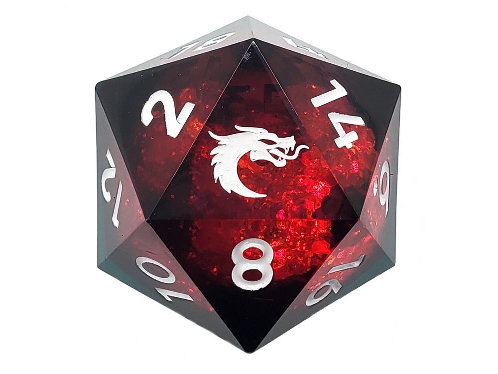 Old School Dice: Sharp Edged 35mm D20 - Liquid Infused - Christmas Fury