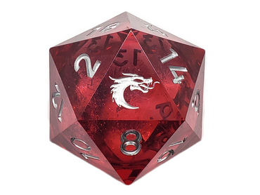 Old School Dice: Sharp Edged 35mm D20 - Liquid Infused - Crimson Fury