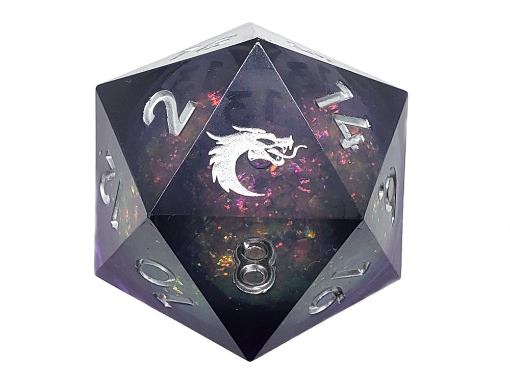 Old School Dice: Sharp Edged 35mm D20 - Liquid Infused - Dark Cosmos Fury