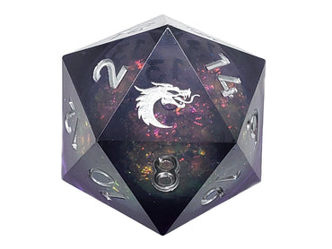 Old School Dice: Sharp Edged 35mm D20 - Liquid Infused - Dark Cosmos Fury