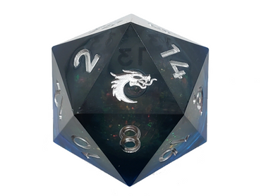 Old School Dice: Sharp Edged 35mm D20 - Liquid Infused - Midnight Fury