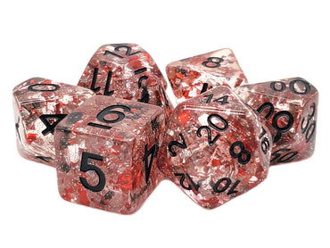 Old School 7 Piece DnD RPG Dice Set: Particles - Metallic Red w/ Black