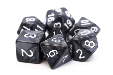 Old School 7 Piece DnD RPG Dice Set: Pearl Drop - Black