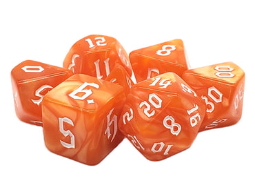 Old School 7 Piece DnD RPG Dice Set: Pearl Drop - Orange