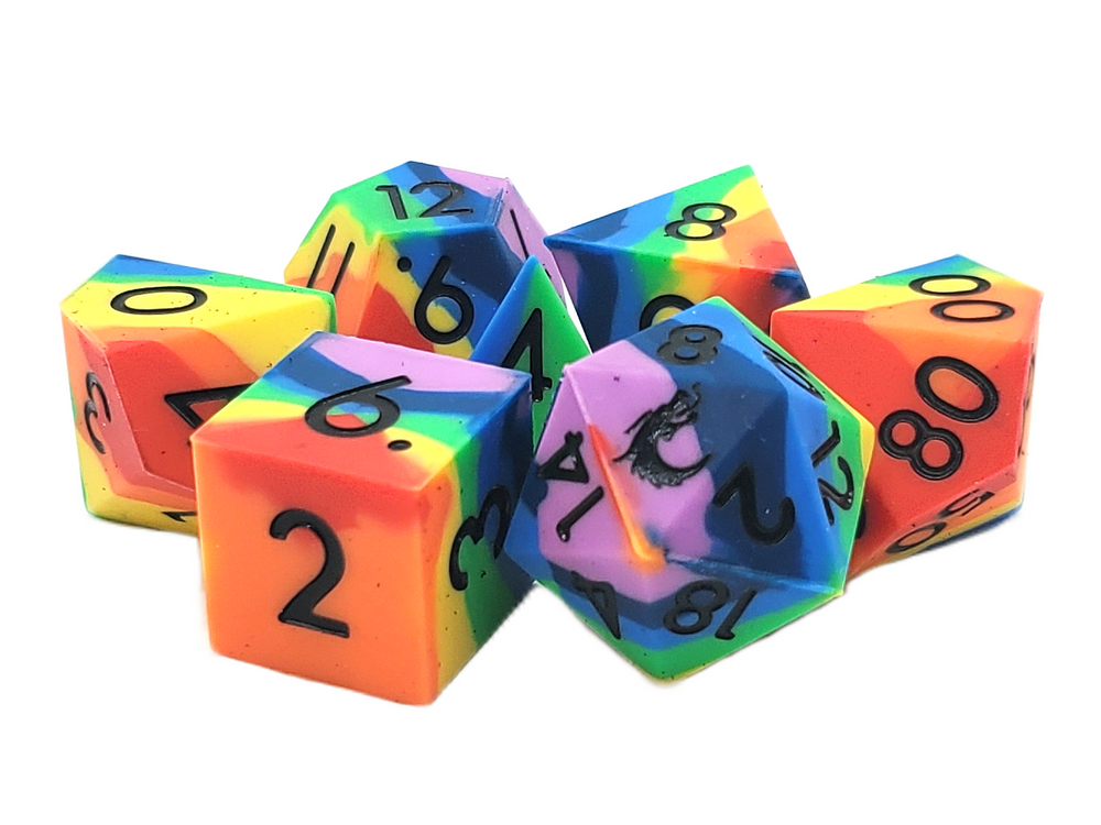Old School Dice: Silicone 7-Piece Sets - Rainbow