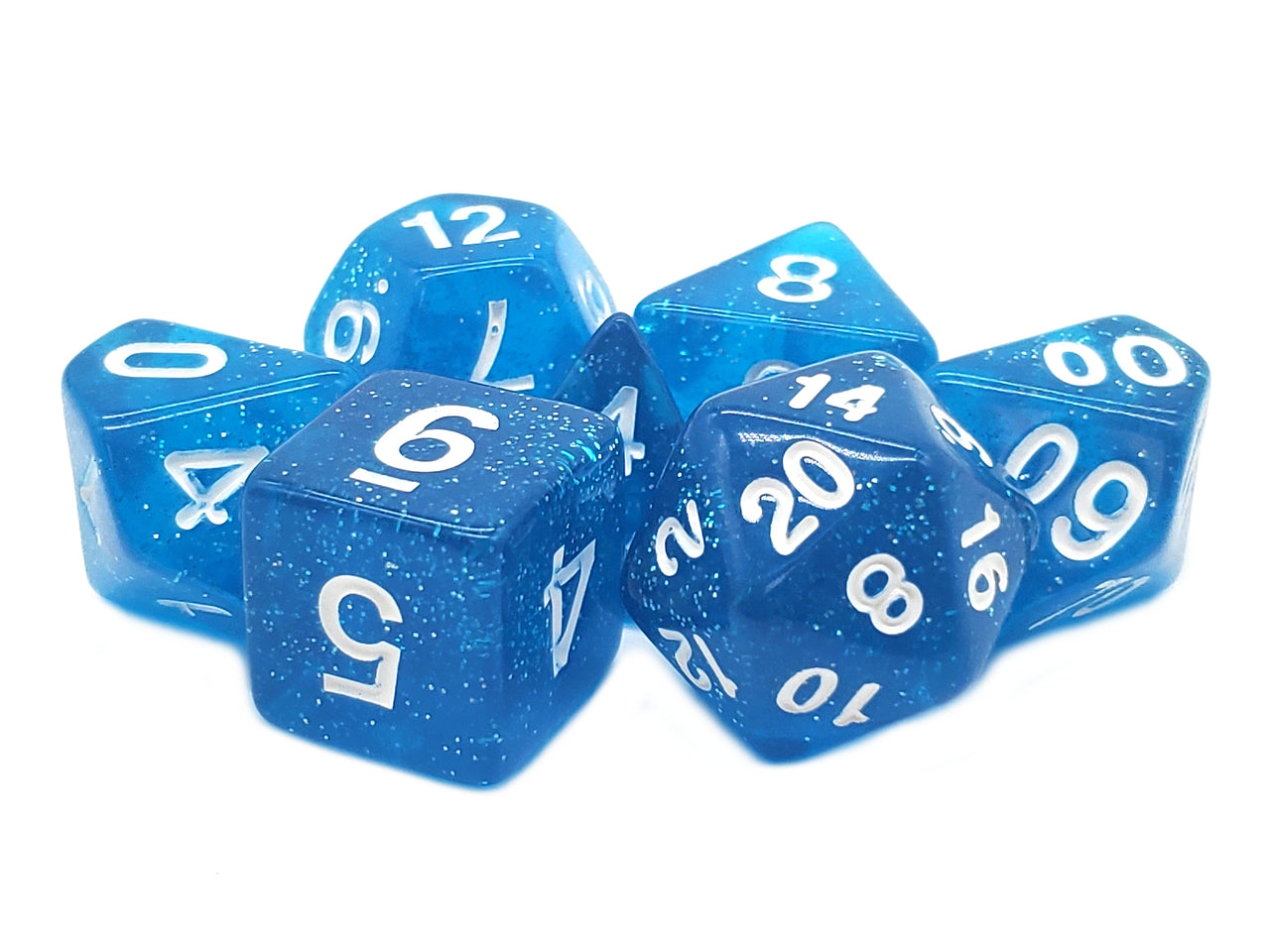 Old School 7 Piece DnD RPG Dice Set: Sparkle - Translucent Blue