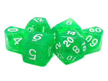 Old School 7 Piece DnD RPG Dice Set: Sparkle - Translucent Light Green