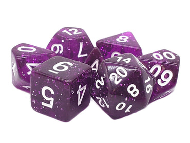 Old School 7 Piece DnD RPG Dice Set: Sparkle - Translucent Purple