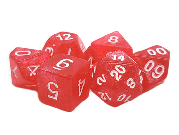 Old School 7 Piece DnD RPG Dice Set: Sparkle - Translucent Red