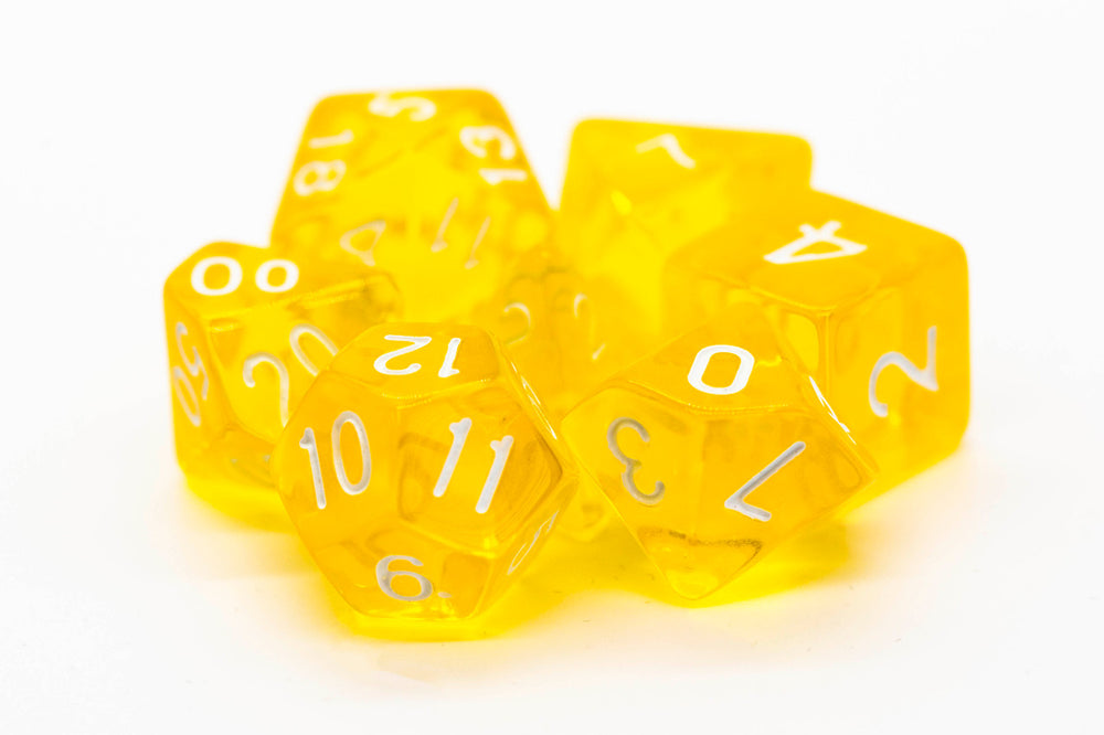 Old School 7 Piece DnD RPG Dice Set: Translucent Yellow