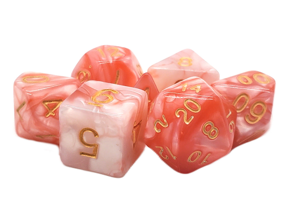 Old School 7 Piece DnD RPG Dice Set: Vorpal - Red & Yellow w/ Silver